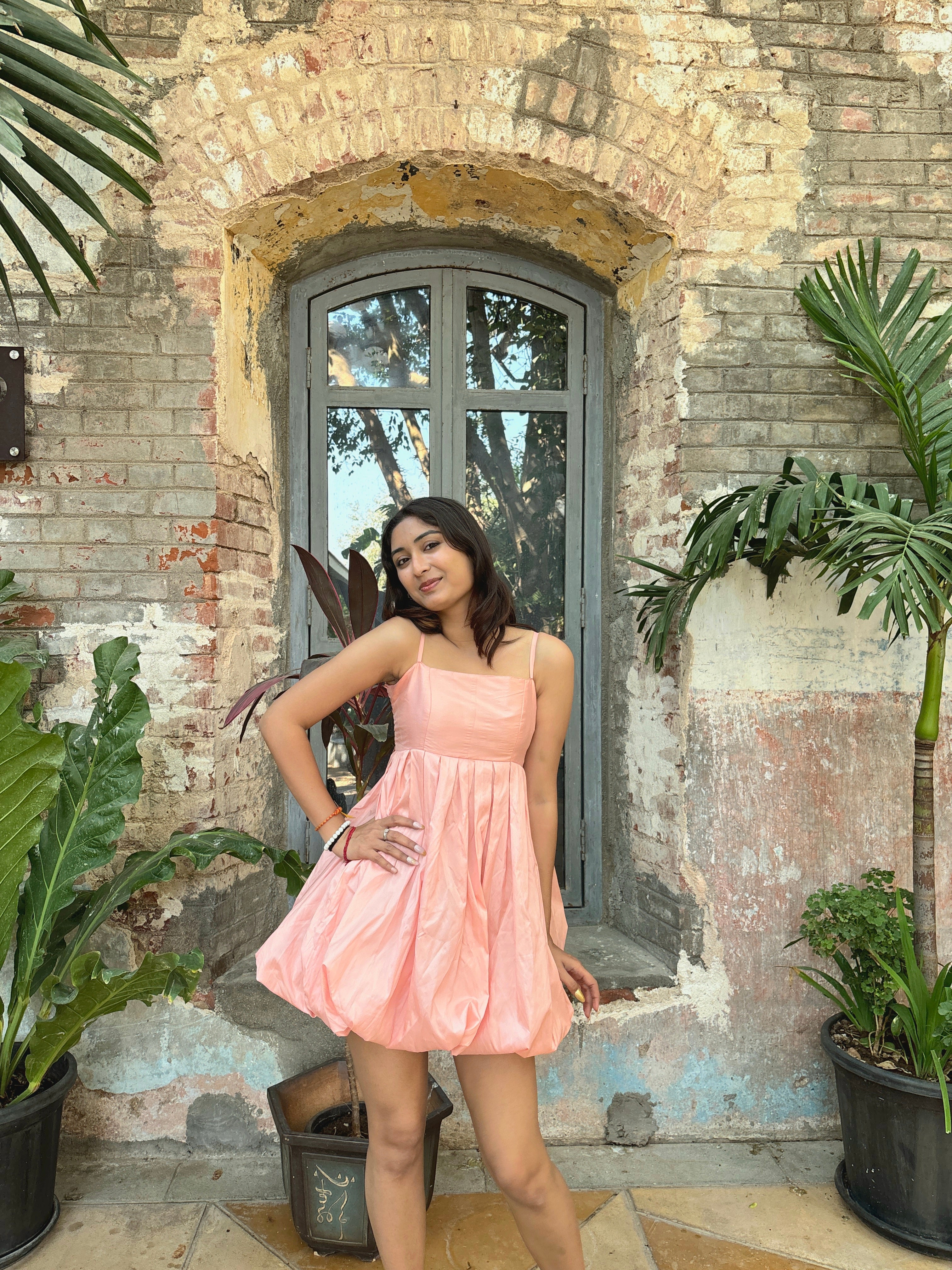 Flamingo Balloon Hem Short Dress