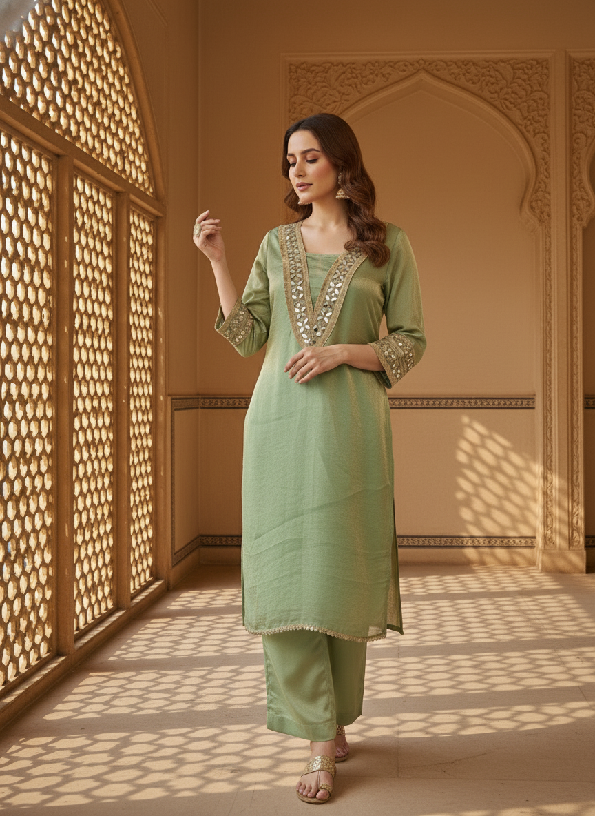 Meher Tissue Kurta With Silk Pants