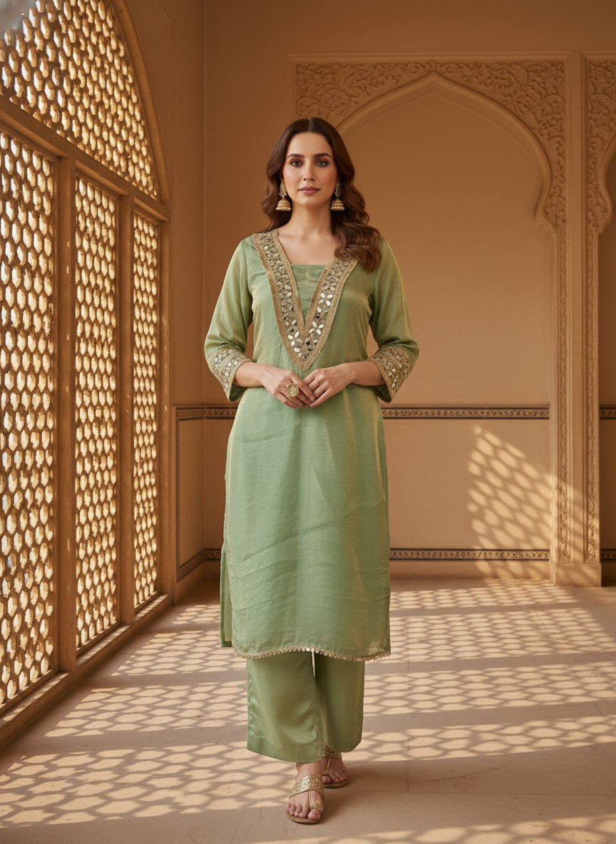 Meher Tissue Kurta With Silk Pants