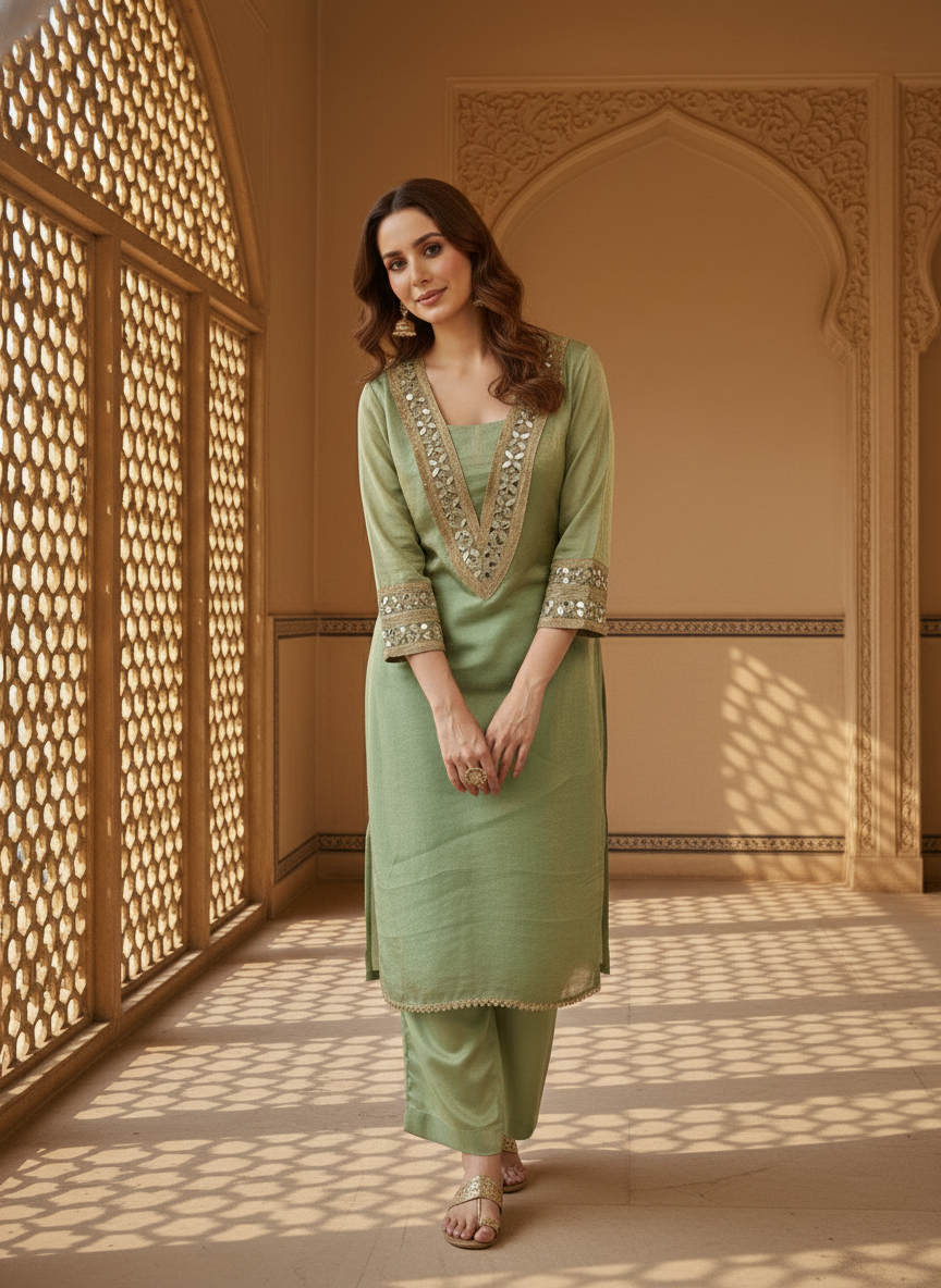 Meher Tissue Kurta With Silk Pants
