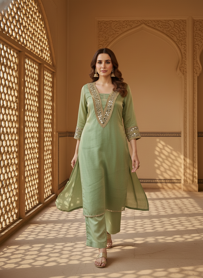 Meher Tissue Kurta With Silk Pants