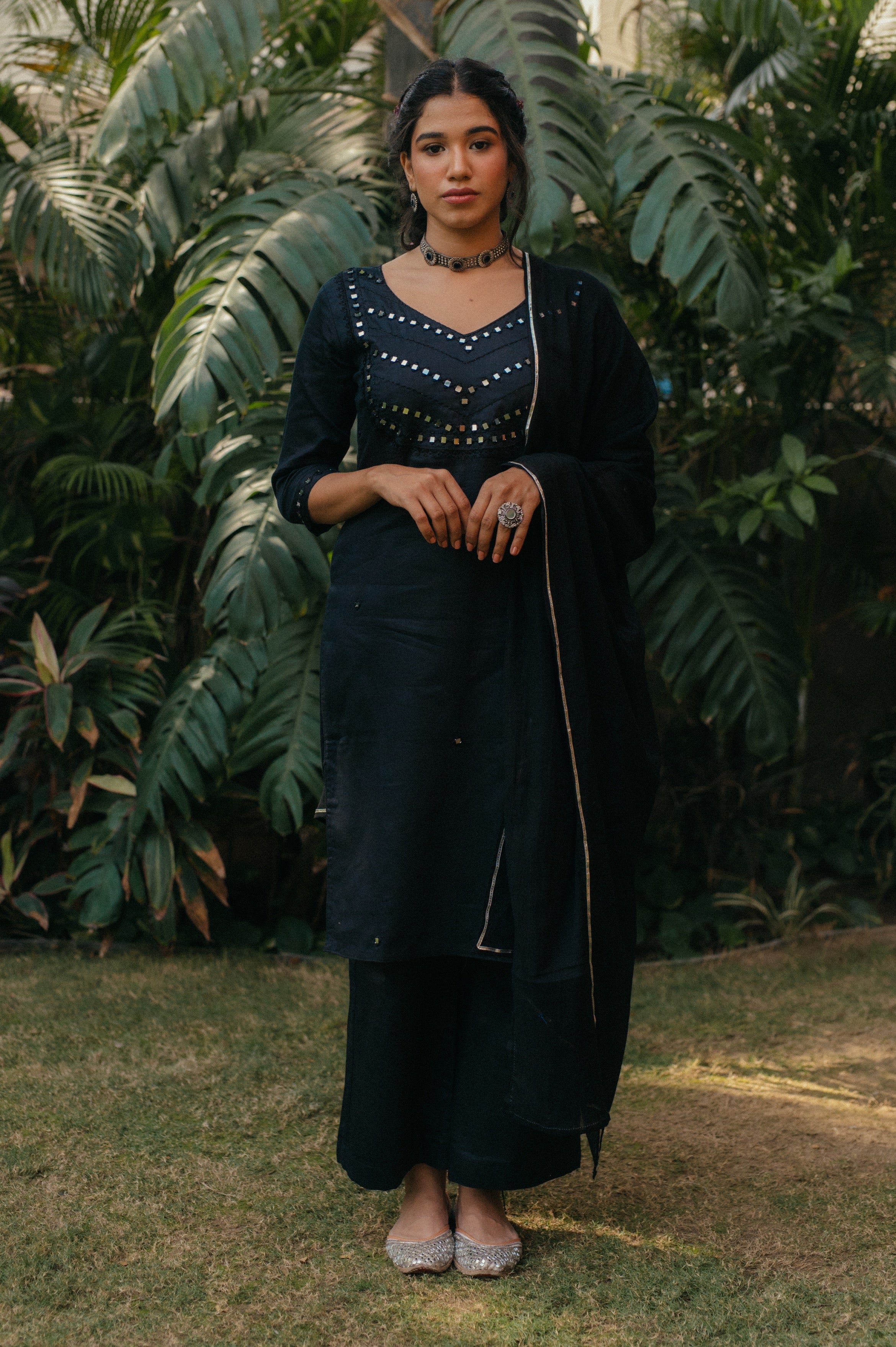 ‘Mehvish’ Mirror Embroidered Suit Set