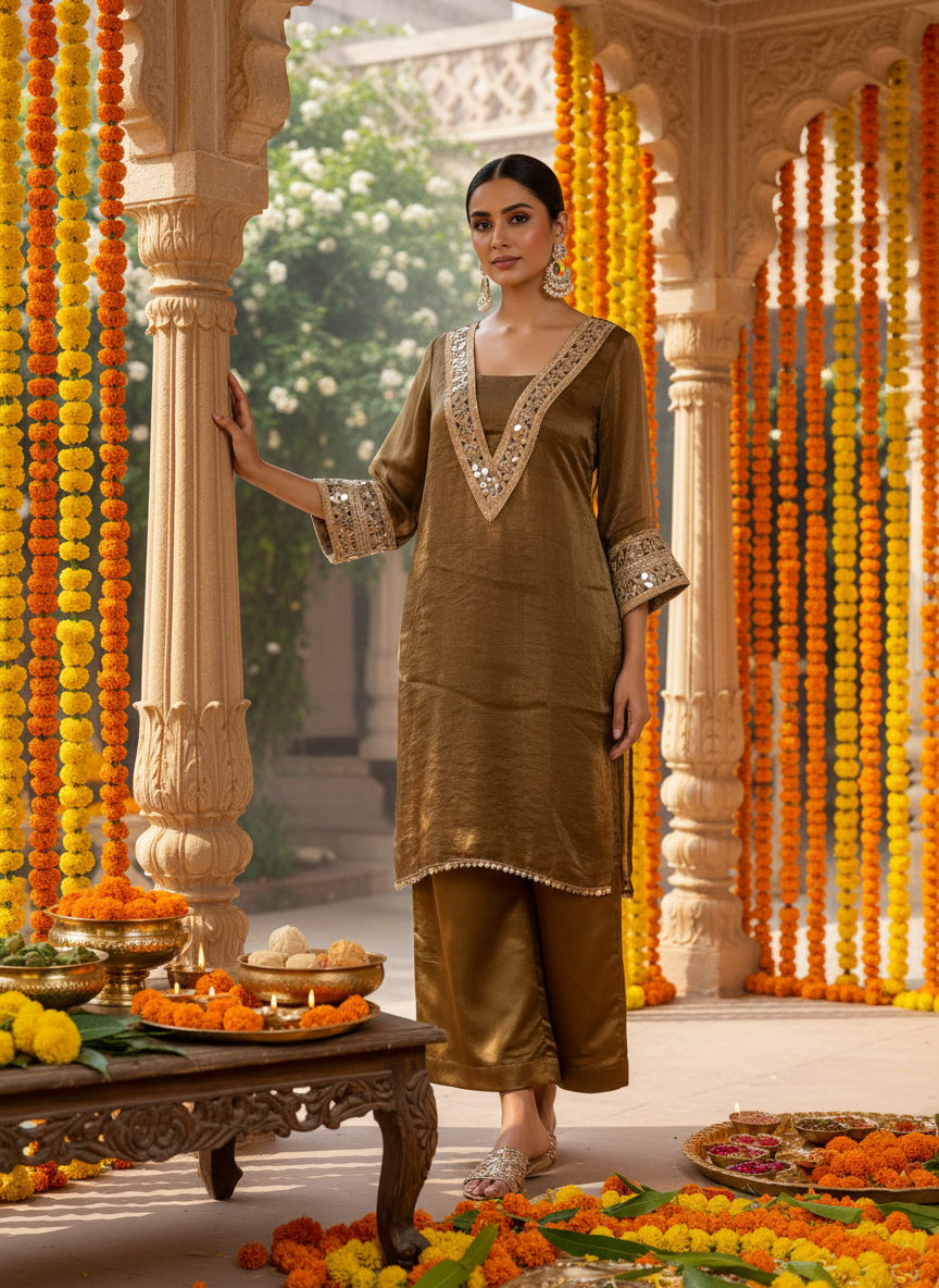 Nargis Tissue Kurta With Silk Pants