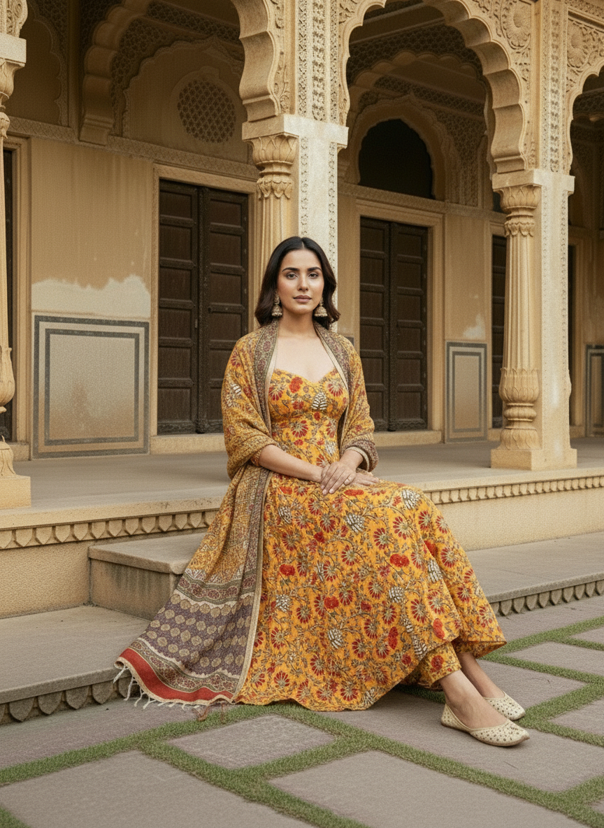 Gulzar Block Print Anarkali Set