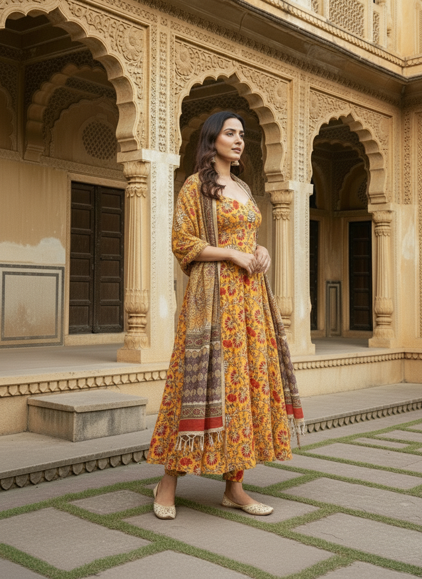 Gulzar Block Print Anarkali Set