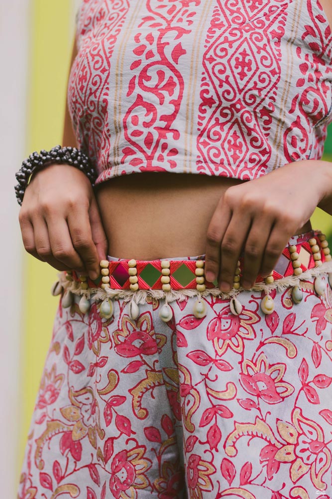 Noor' Halter Neck Top & Palazzo with Mirror Belt