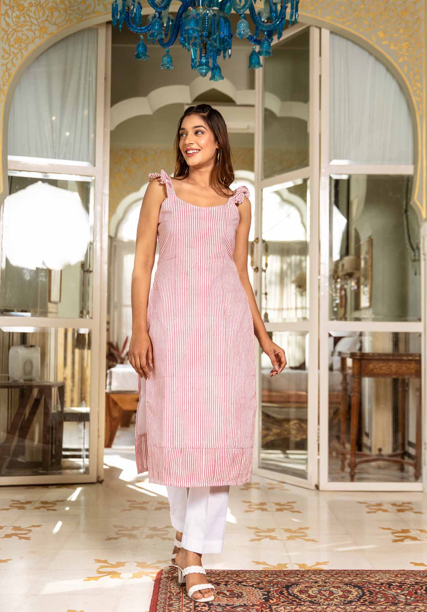 Ruffled Shoulder Strips Kurta Set