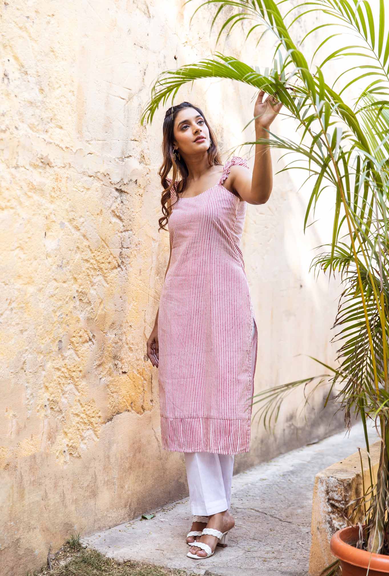 Ruffled Shoulder Strips Kurta Set