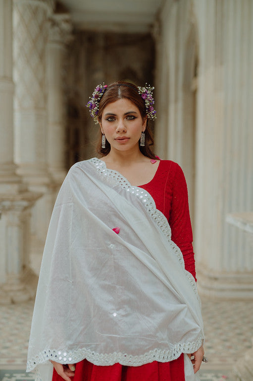 Laal Ishq' Lucknowi Anarkali Set With Mirror Dupatta